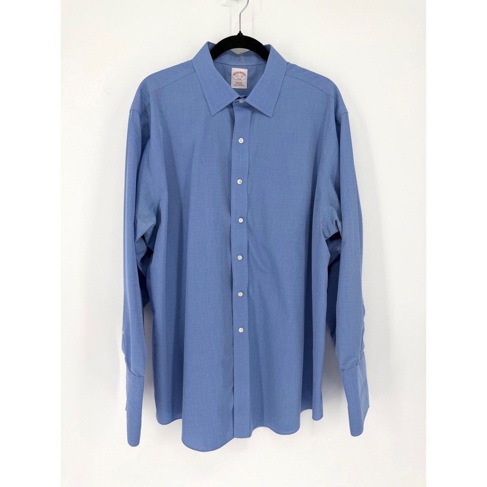 Brooks Brothers 346 Dress Shirt Regular Fit 17.5 34 Blue French Cuff Non-Iron